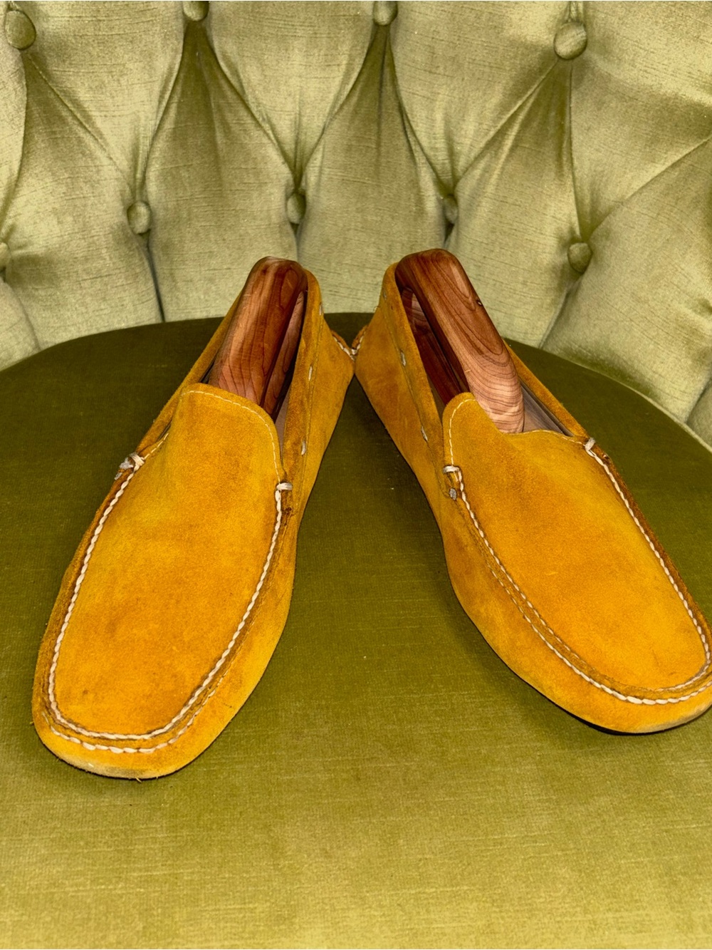 Prada Men’s 7 US Honey Mustard Suede Loafers Driving Shoes EUC